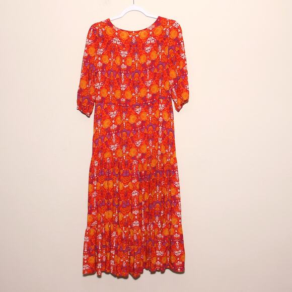 Abel the Label Floral Peasant Tiered Dress Size Small Front slit. - Picture 2 of 10
